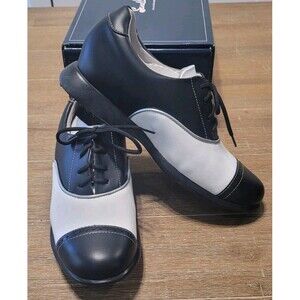 Size 8 Sandbaggers Audrey Womens Golf Shoes Black White Saddle Lace Up Leather